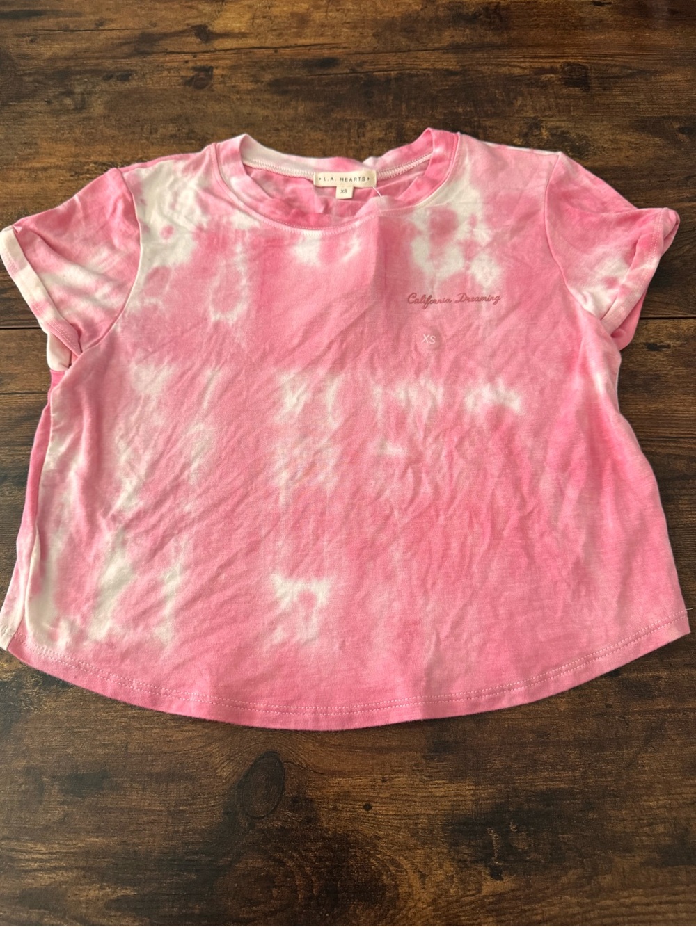 La Hearts Pink and White Tie-Dye Short Sleeve Cropped Tee